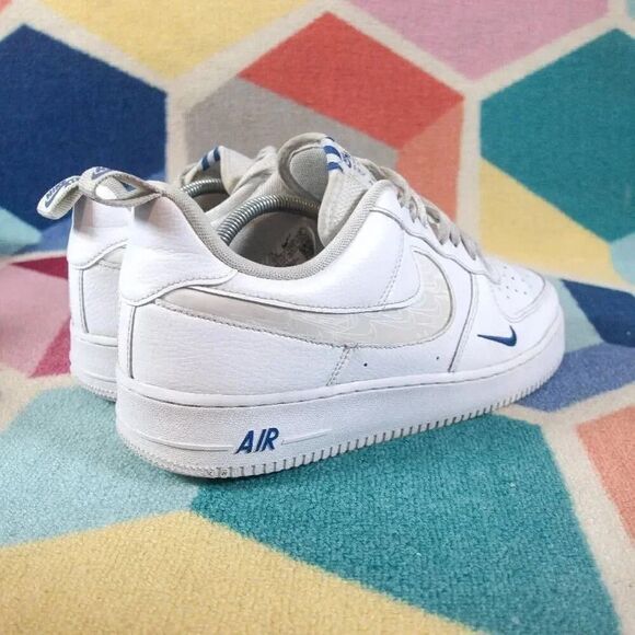 Nike Air‎ Force 1 \'07 LV8 \'Reflective Swoosh - White Dark Marina Blue Size 11.5